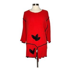 Eco Leinen Red Black Tunic Top Lagenlook XL NWT